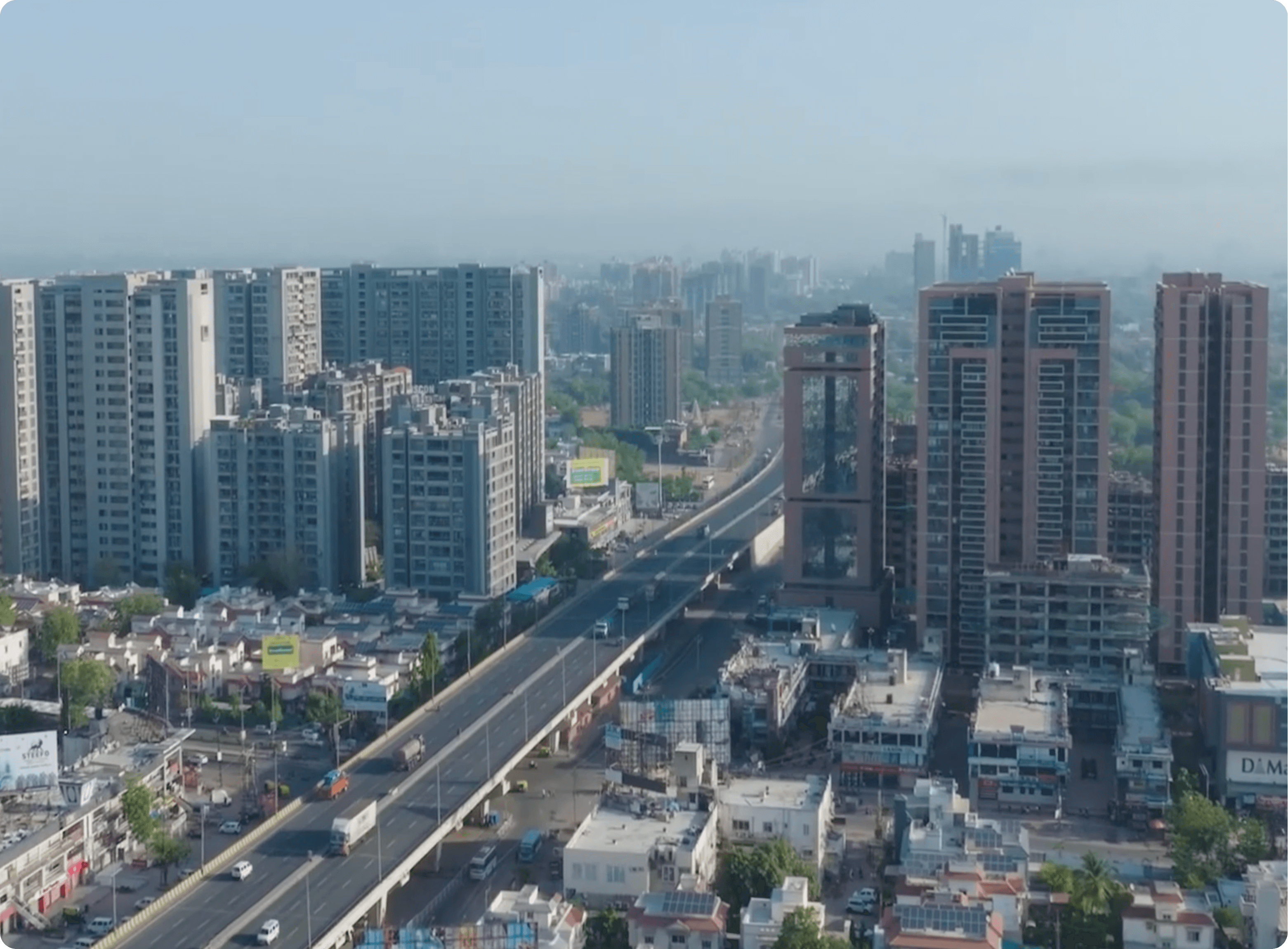 Modern urban building with skyscrapers in the background